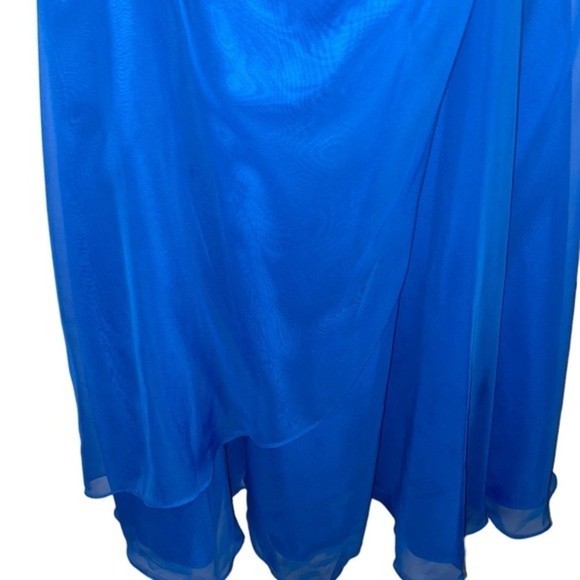 NWT Mori Lee Strapless Blue Sweetheart Chiffon Long Maxi Gown Size 6 - Picture 8 of 16